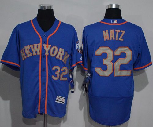 Mets #32 Steven Matz Blue(Grey NO.) Flexbase Authentic Collection Stitched MLB Jersey - Click Image to Close